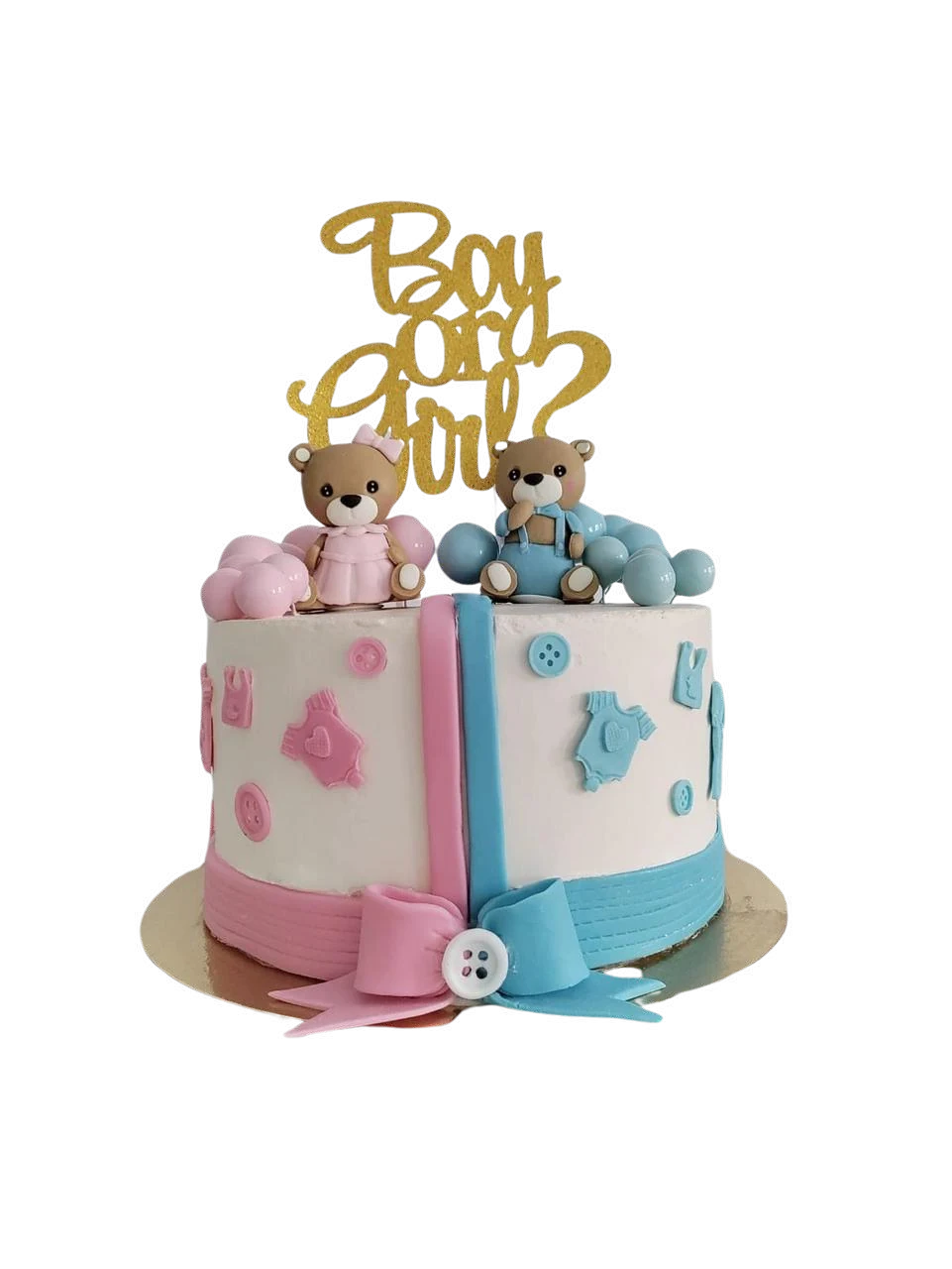 Tarta de revelación de sexo con decoración de bebé